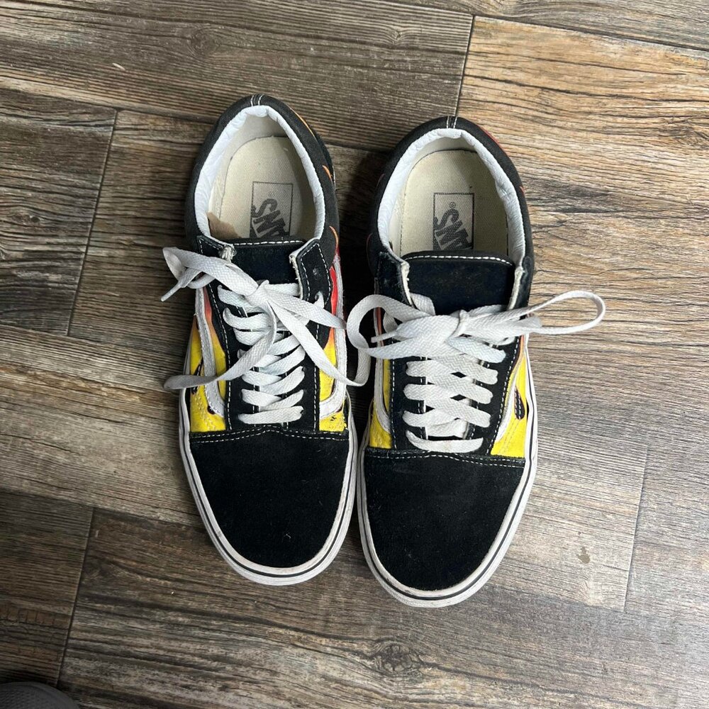 Vans Flame Fire Sneakers Size Mens Size 8 Black/Yellow/Red 90s shoes - Picture 4 of 5